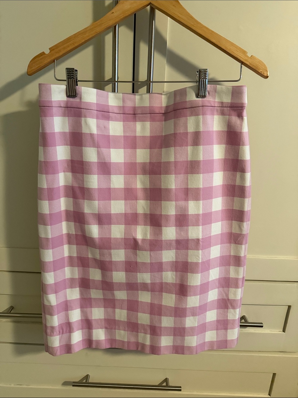 J. Crew Pink and White Gingham Pencil Skirt